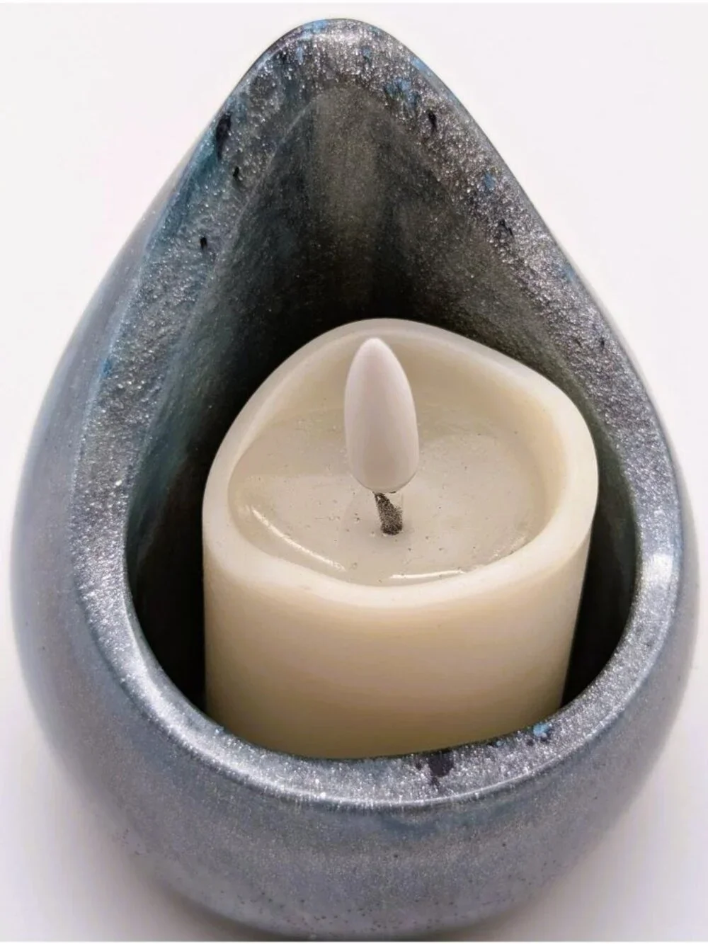 Teardrop Resin LED Candle Holder With Battery-Operated Candle Metallic Blue Fini